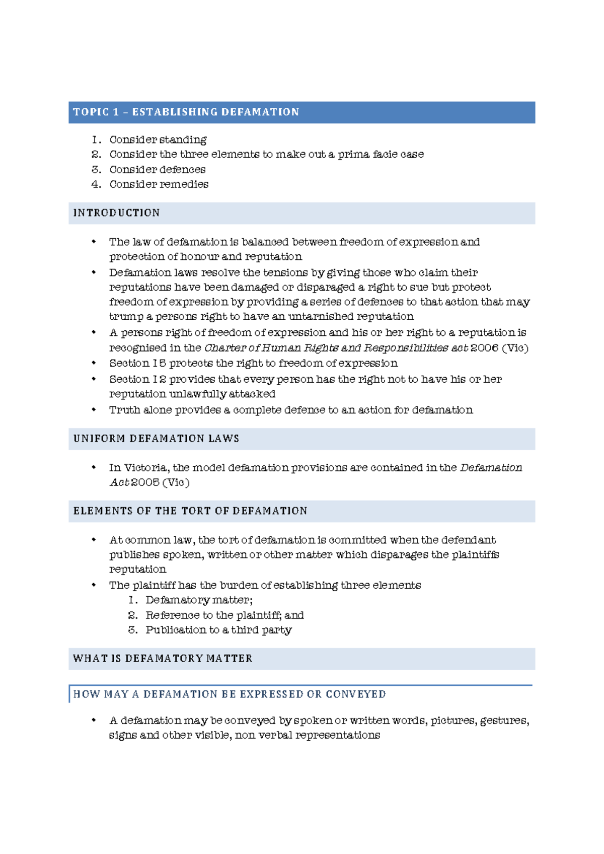 Defamation 1 - Lecture Notes on Law Principles and Elements - Studocu