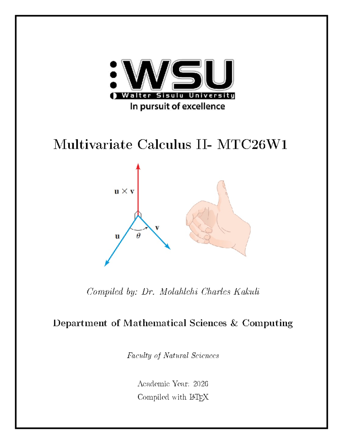 Multivariate Calculus MTC26W1 Lecture Notes by Dr. Kakuli - Studocu