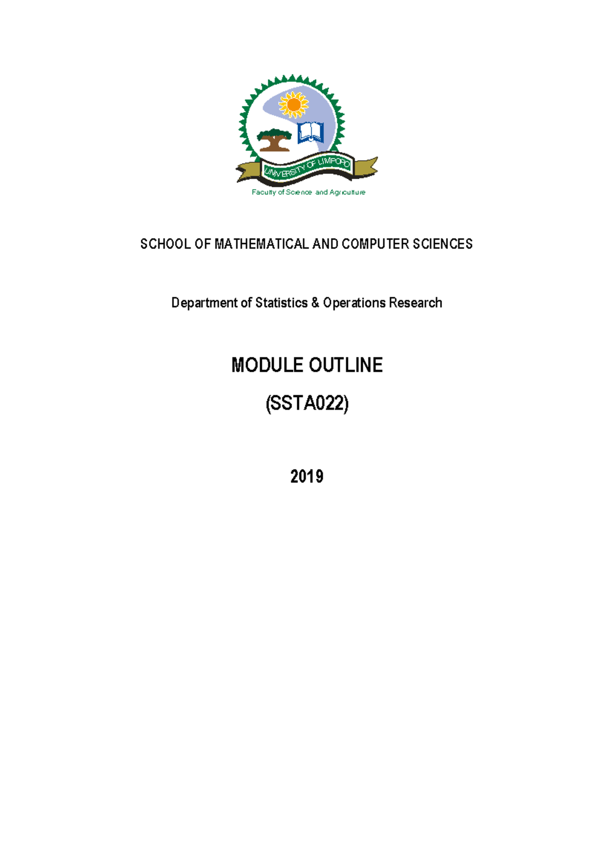 SSTA022 Statistical Inference Module Outline 2019 and Assessment ...