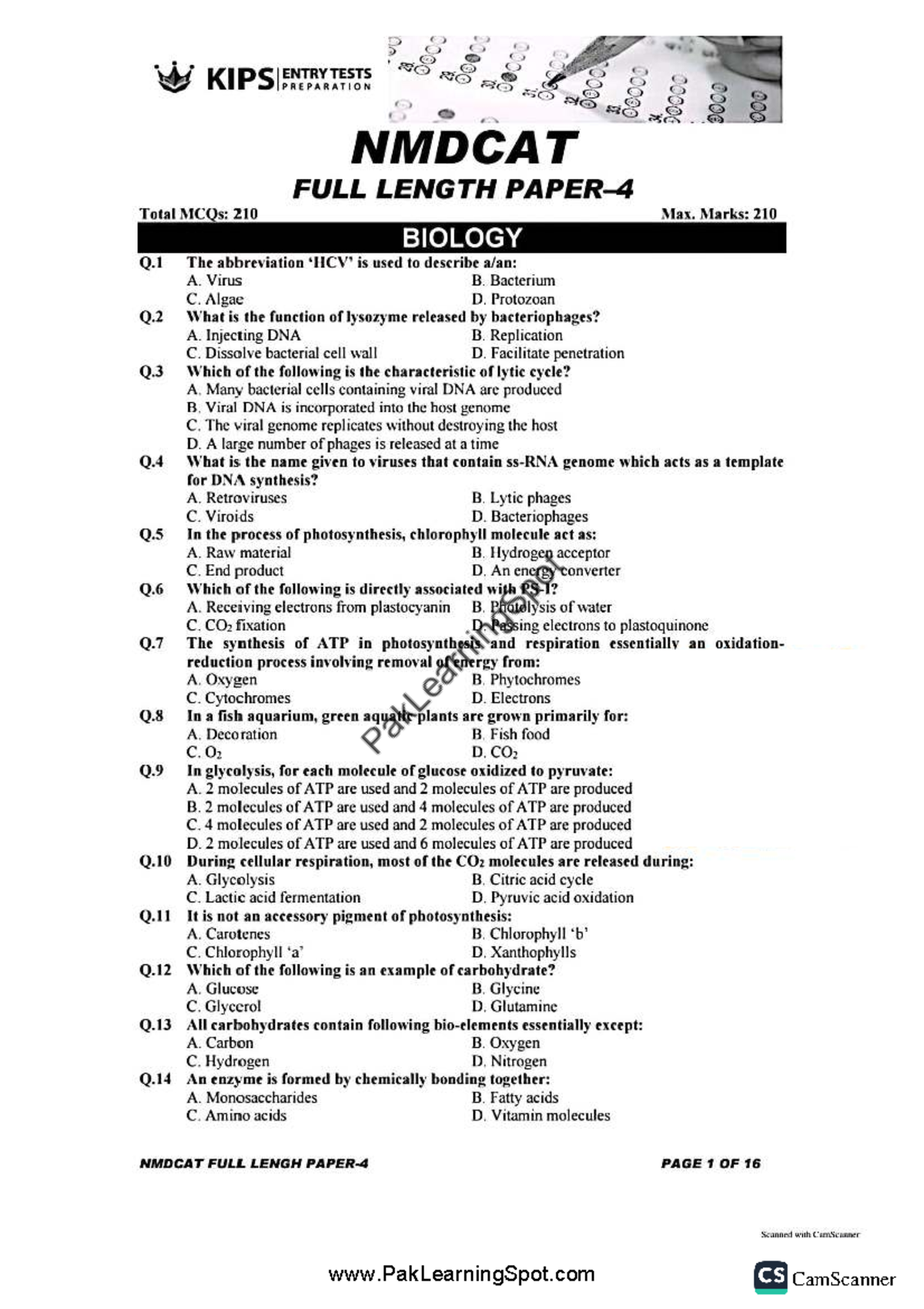 KIP NMDCAT FLP-4 Full Length Biology Test Preparation - Studocu