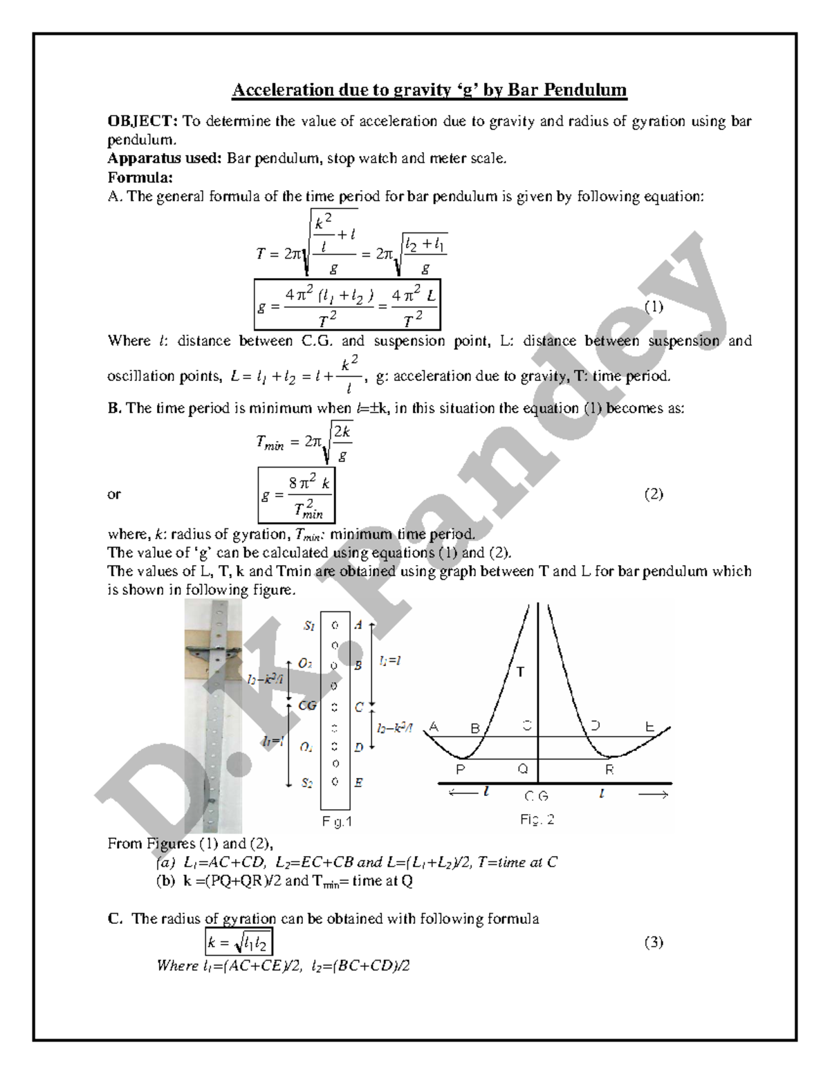 Bar Pendulum Practical: Determining Acceleration due to Gravity - Studocu