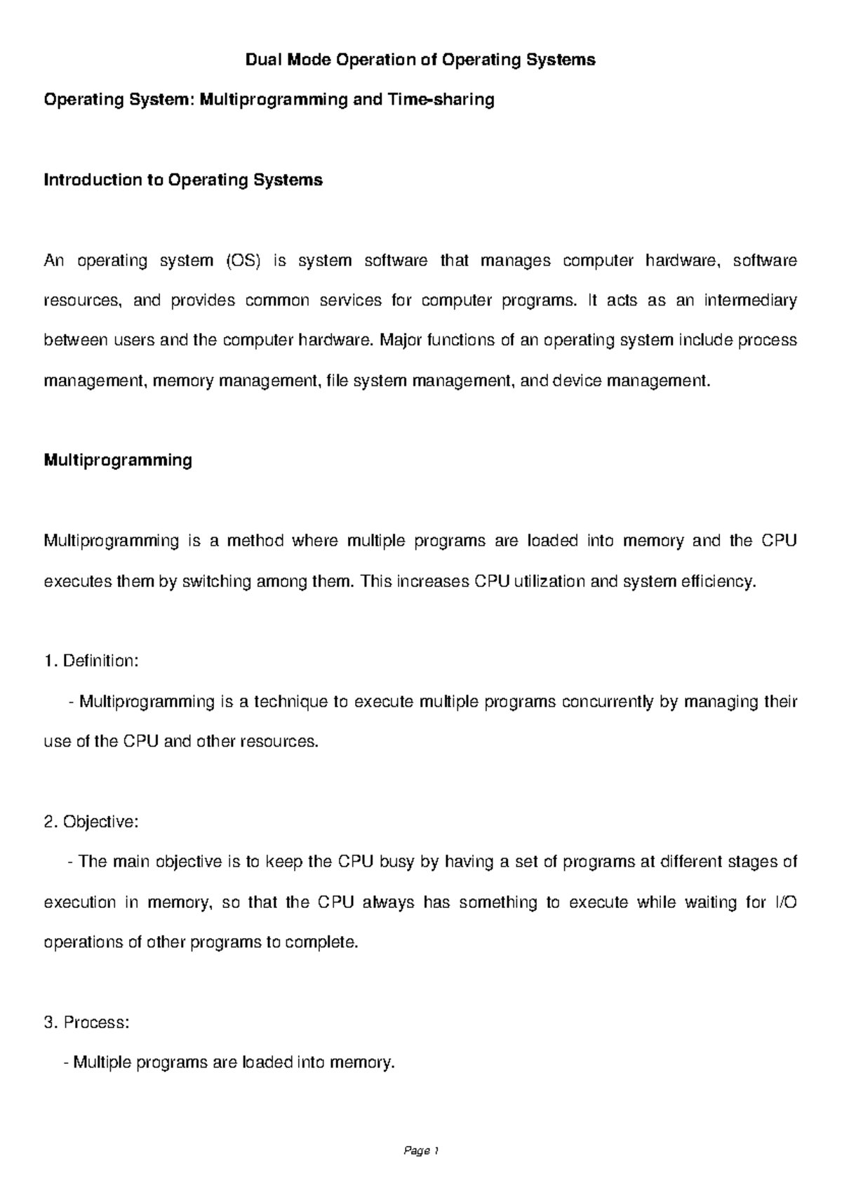 Operating Systems: Insights into Multiprogramming & Time-sharing - Studocu