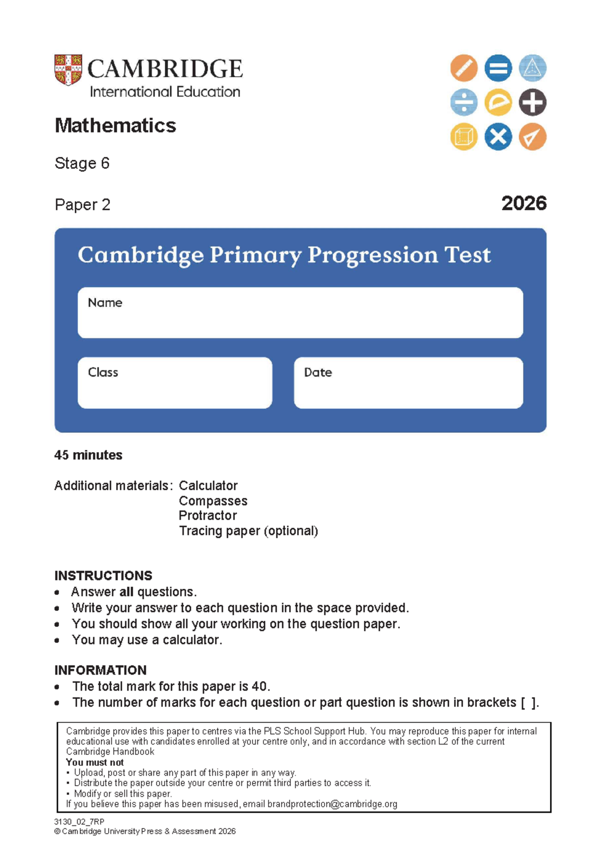Math Stage 6 Paper 2 - 2026 Exam Instructions and Questions - Document Preview