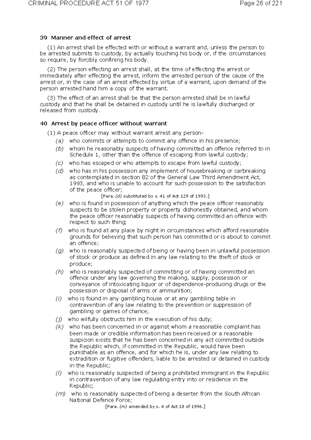 CRIMINAL PROCEDURE ACT 51 OF 1977: Arrest Procedures and Effects - Studocu