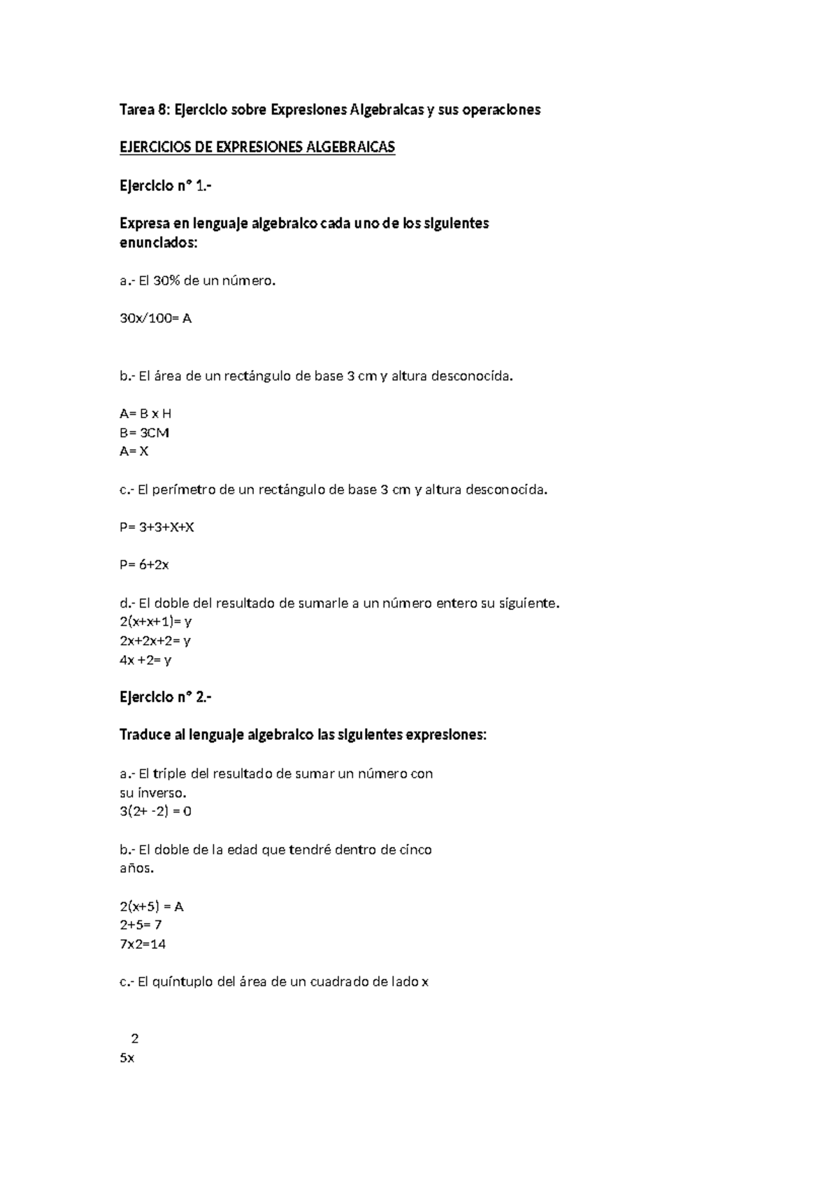 Tarea 8: Ejercicios de Expresiones Algebraicas y Polinomios - Studocu
