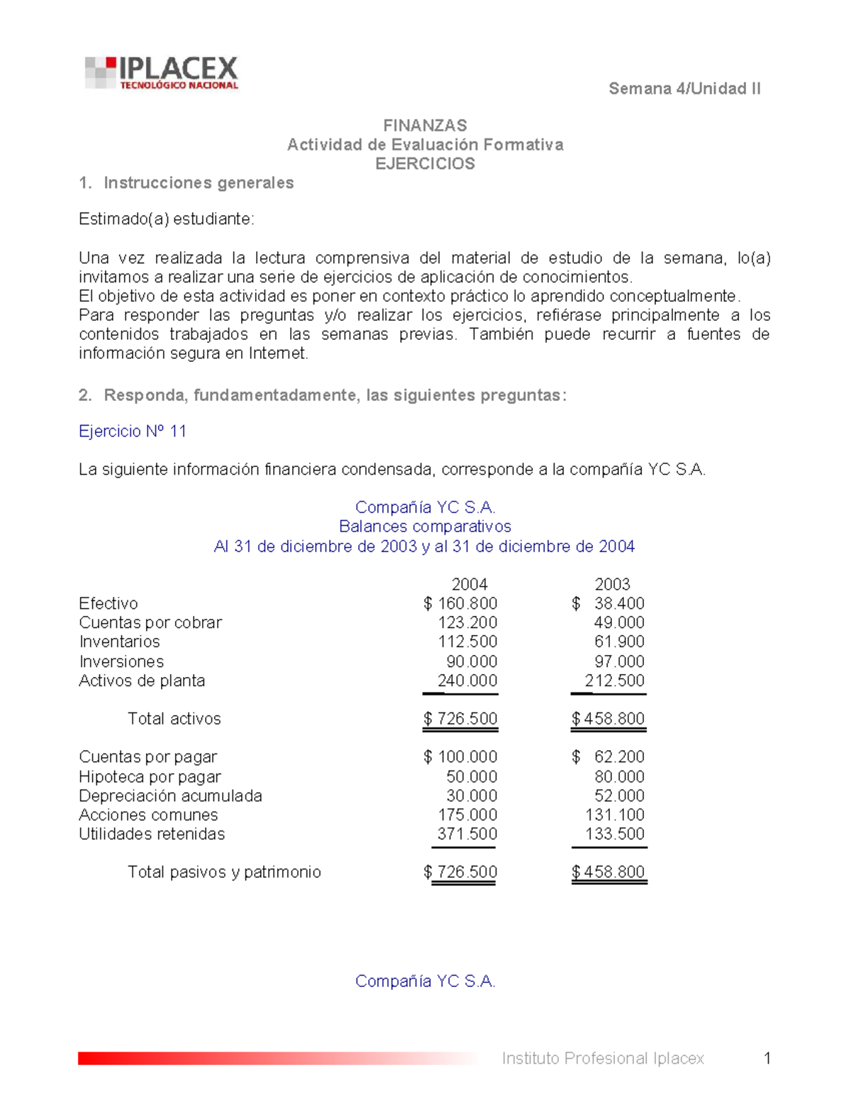 Ejercicios de evaluación formativa - Semana II FINANZAS - Studocu
