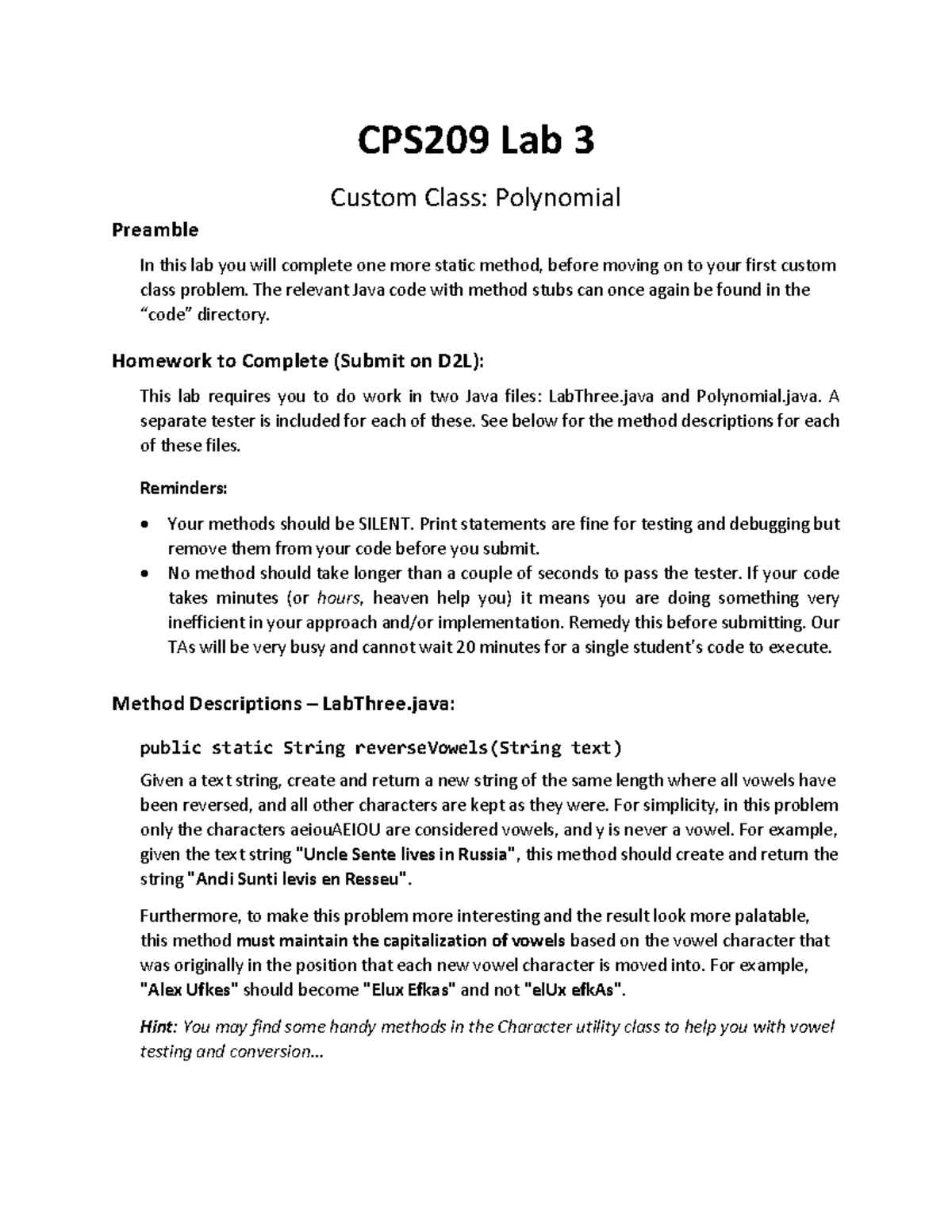 CPS209 Lab 3: Custom Class Implementation for Polynomial - Studocu