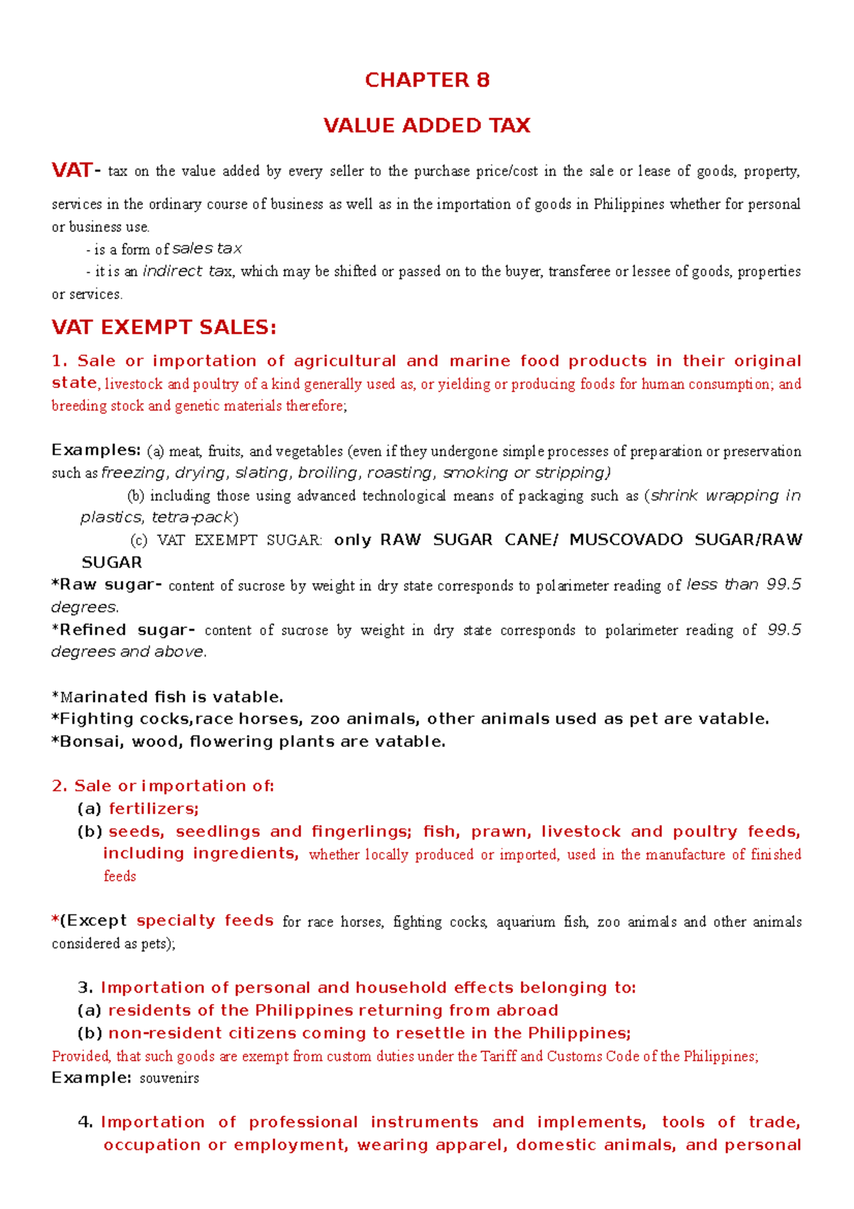 VAT Chapter 8: Comprehensive Overview of Tax Exemptions and Obligations ...