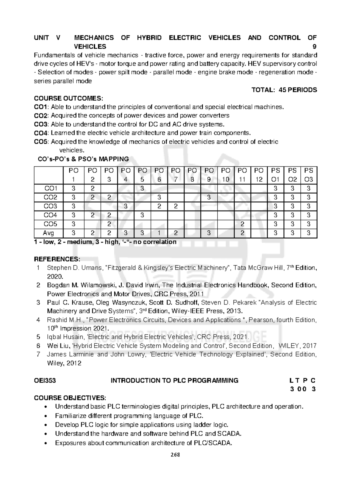 OEI353 Lecture Notes on PLC Programming and Hybrid Electric Vehicles ...