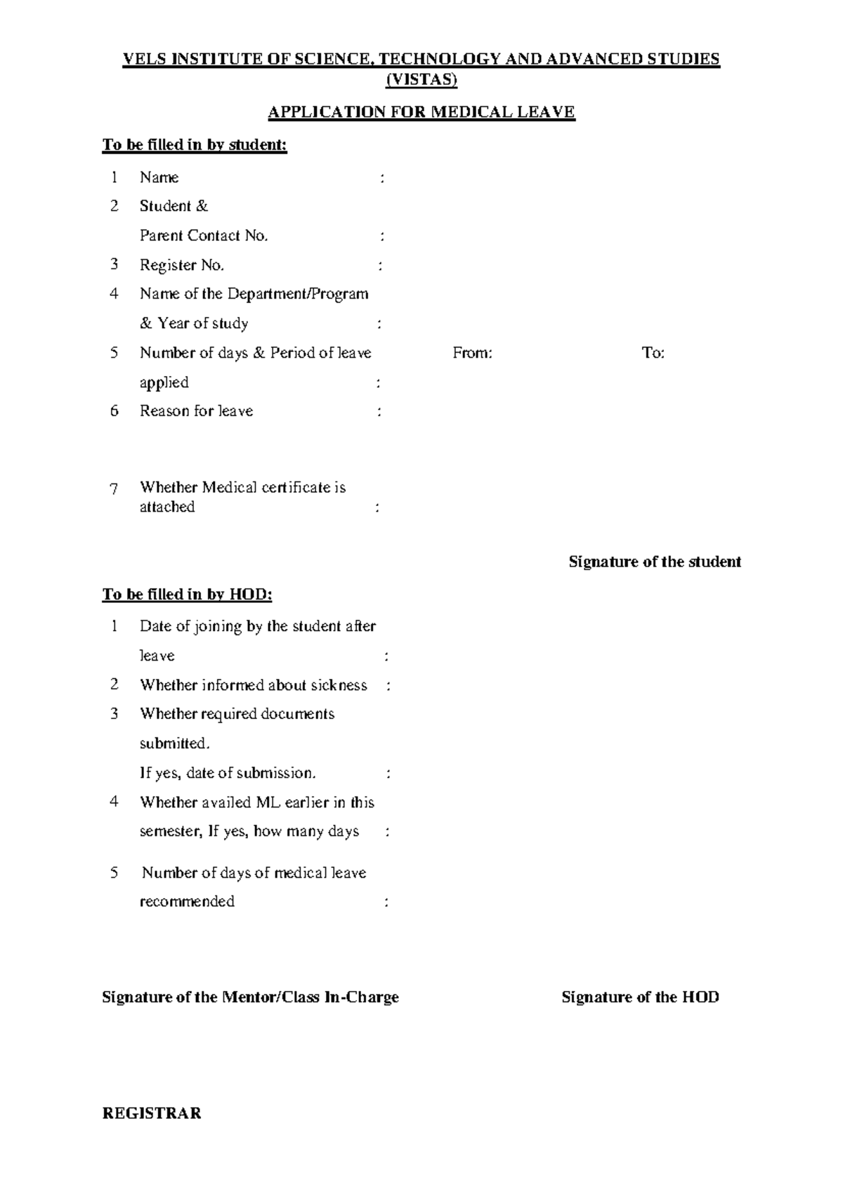 VISTAS Application for Medical Leave Form - Studocu
