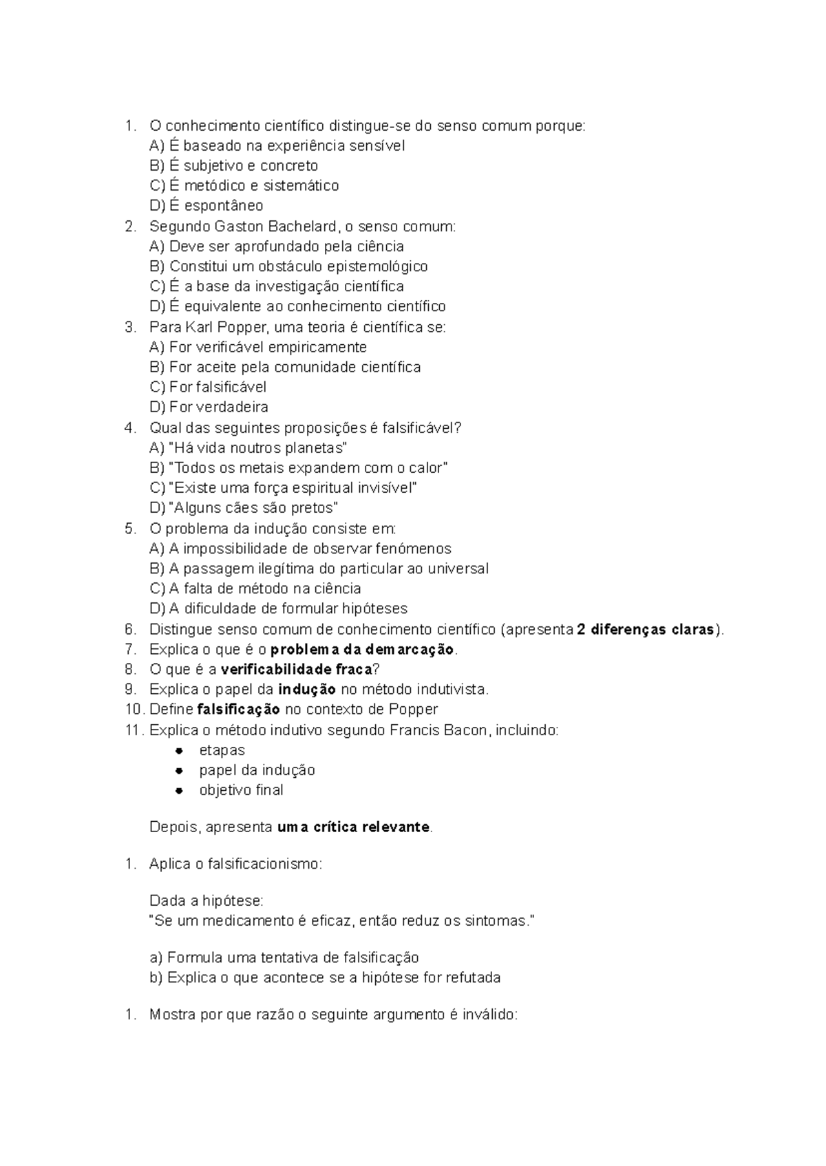 Exercícios de Filosofia: Senso Comum e Conhecimento Científico - Studocu