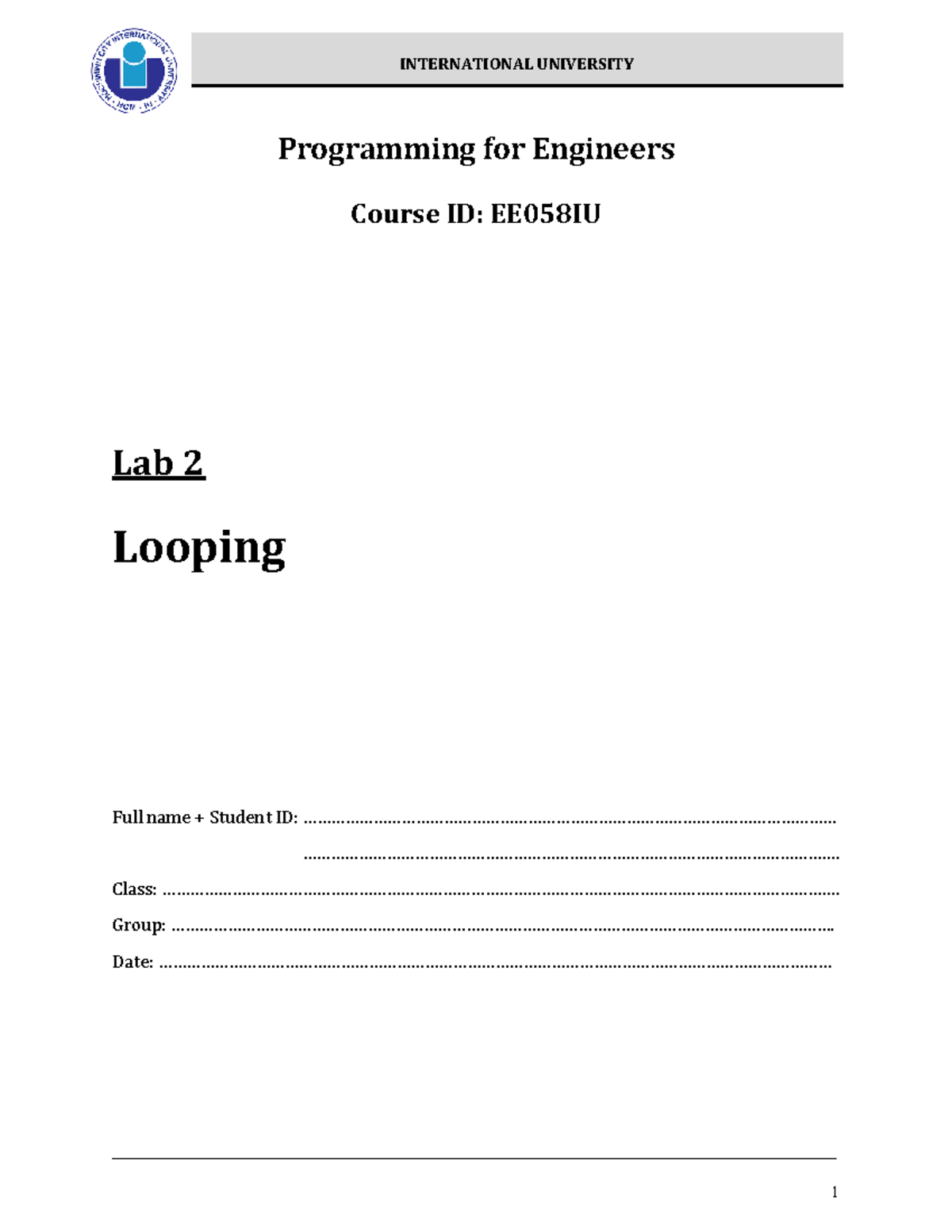 EE058IU Lab 2: C Programming with Loops and Iterations - Studocu