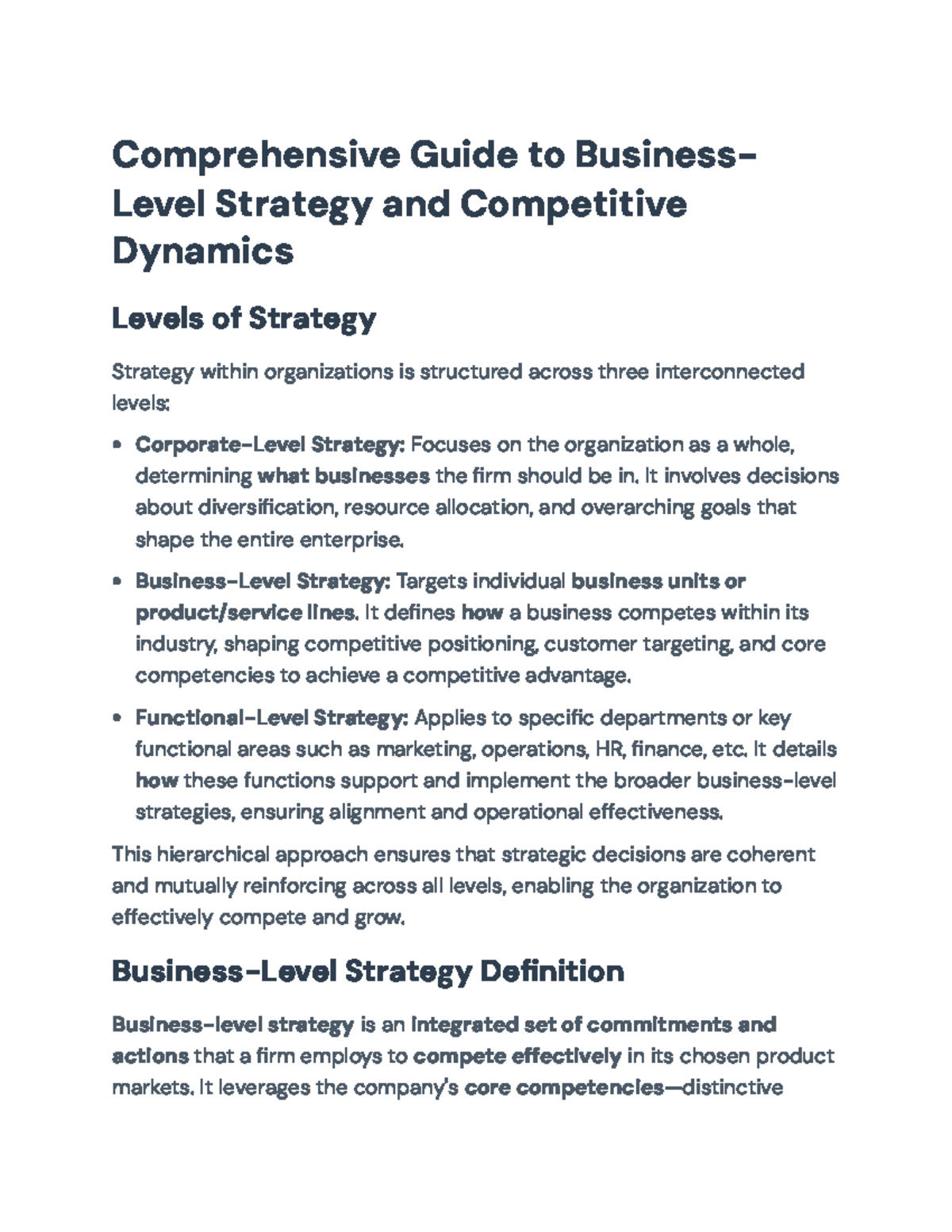 Comprehensive Overview of Business-Level Strategy & Competitive ...