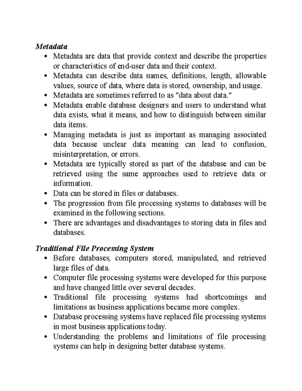 Chapter 1: Metadata and File Processing Systems Overview - Studocu