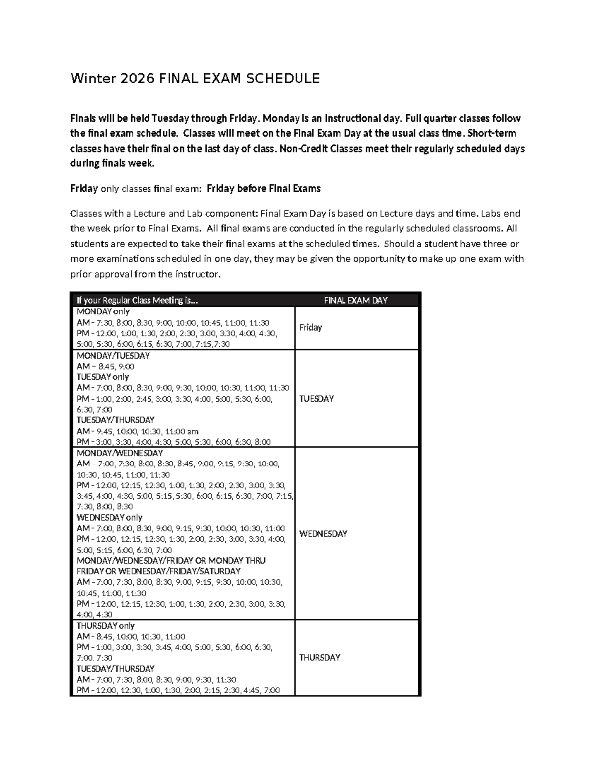 Winter 2026 Final Exam Schedule: Important Dates & Details - Studeersnel