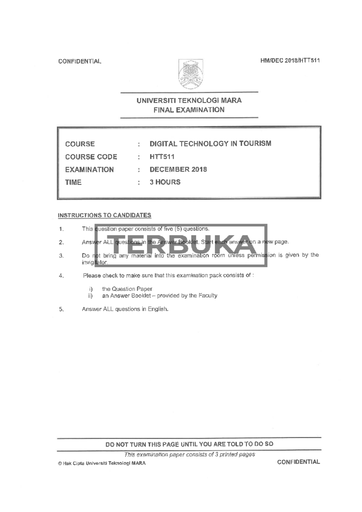 HTT511 Final Exam Dec 2018 - Digital Technology in Tourism - Studocu