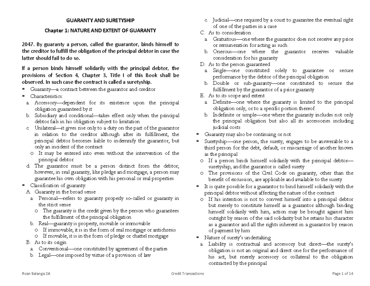 Law on Guaranty: Nature, Types, and Legal Implications - Studocu