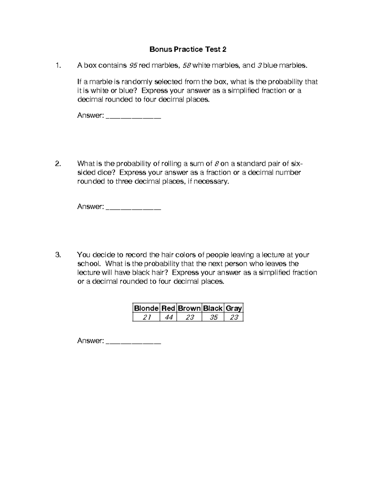 Bonus Practice Test 2: Probability Concepts and Applications - Studocu