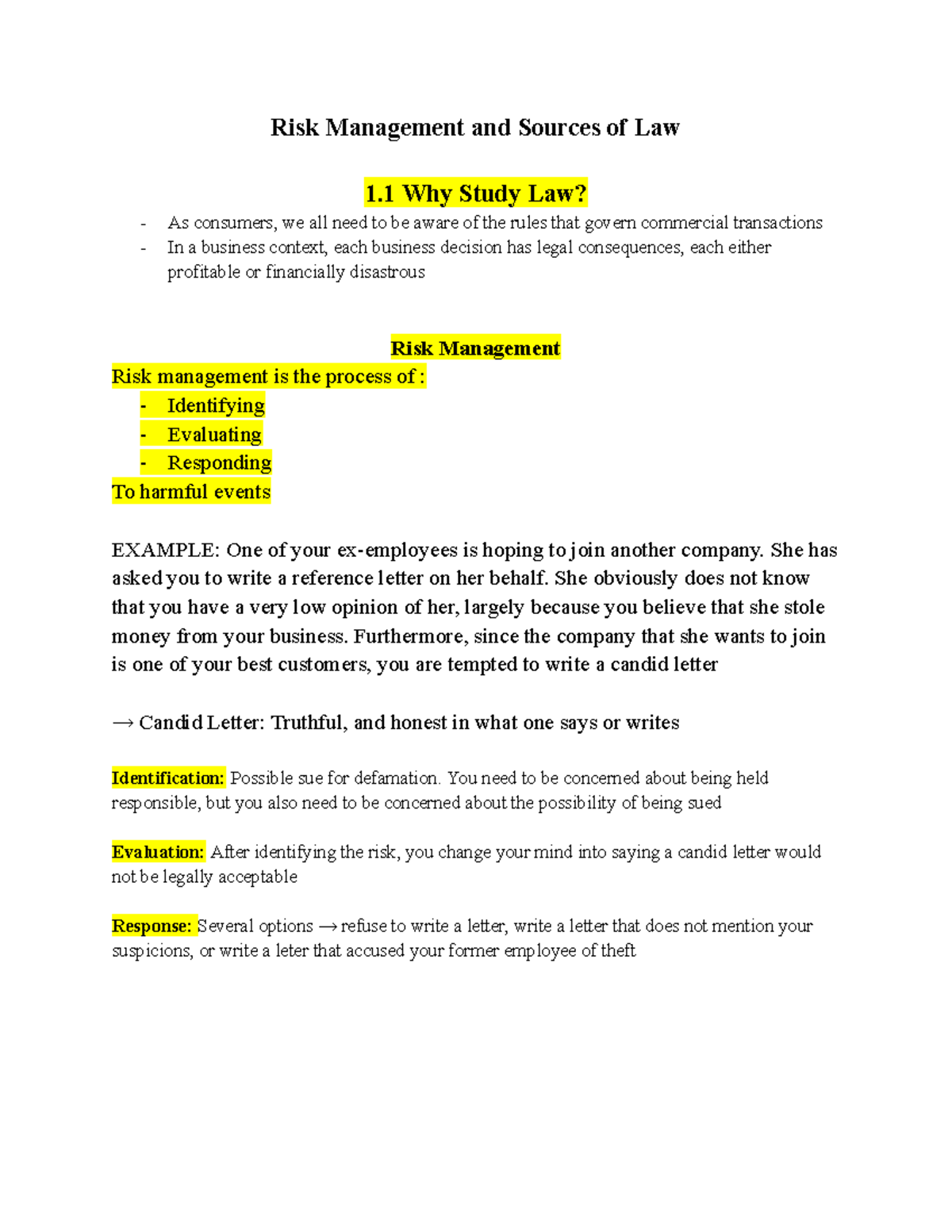 Chapter 1 RISK Management AND Sources OF LAW - Risk Management and ...