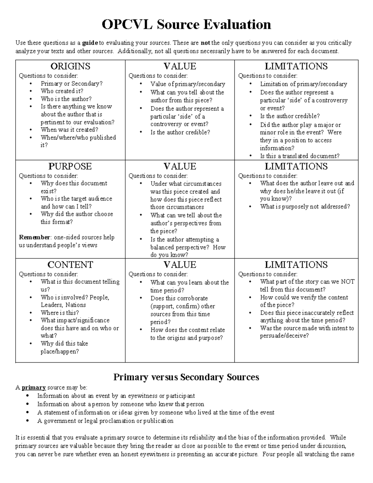Opcvl source evaluation guide - OPCVL Source Evaluation Use these ...
