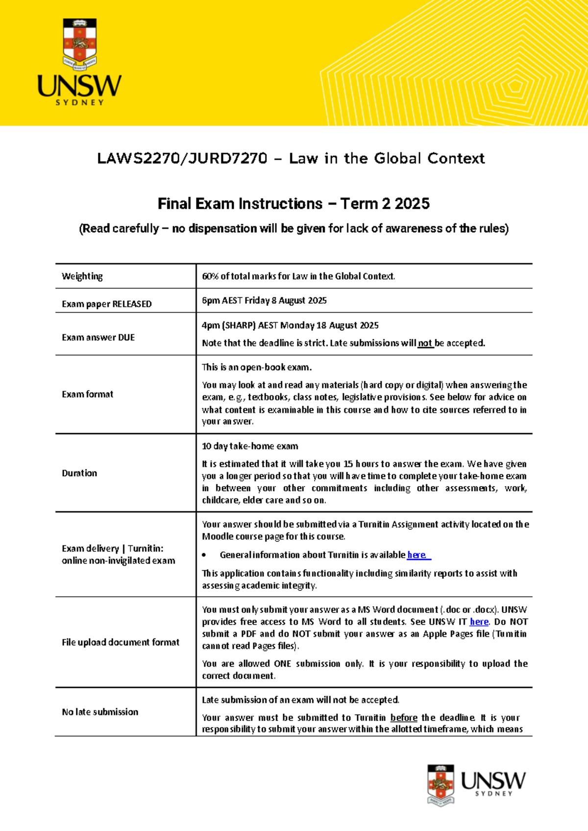 2025 T2 LGC Take Home Exam - Final - Weighting 60% of total marks for ...