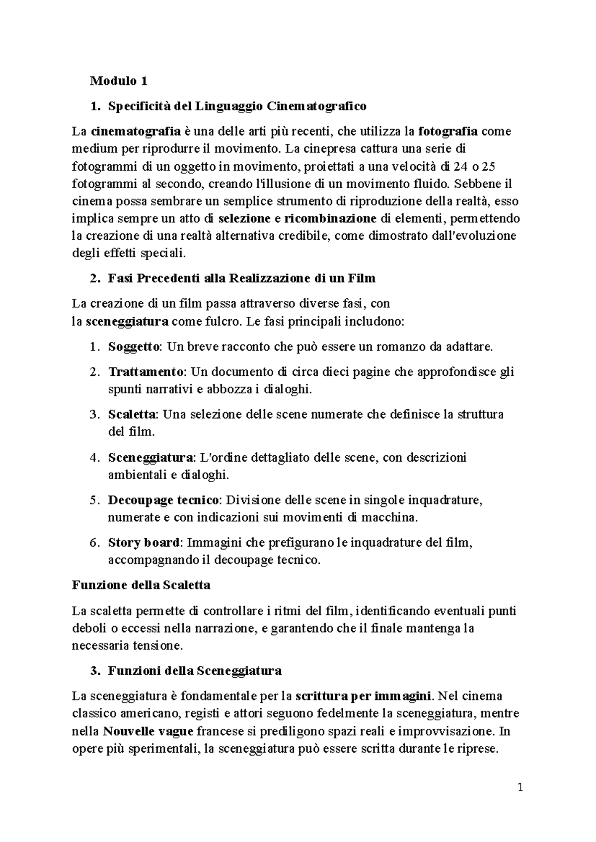 MOD1: Specificità del Linguaggio Cinematografico e Fasi di Produzione ...