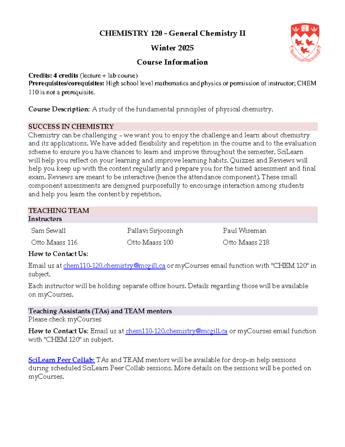 Chem120 W2025 Syllabus: General Chemistry II Overview and Details - Studocu
