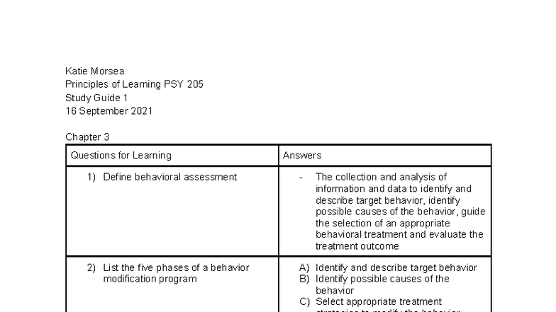 Principles of Learning PSY 205 Study Guide 2: Chapter 3 & 4 Q&A - Studocu