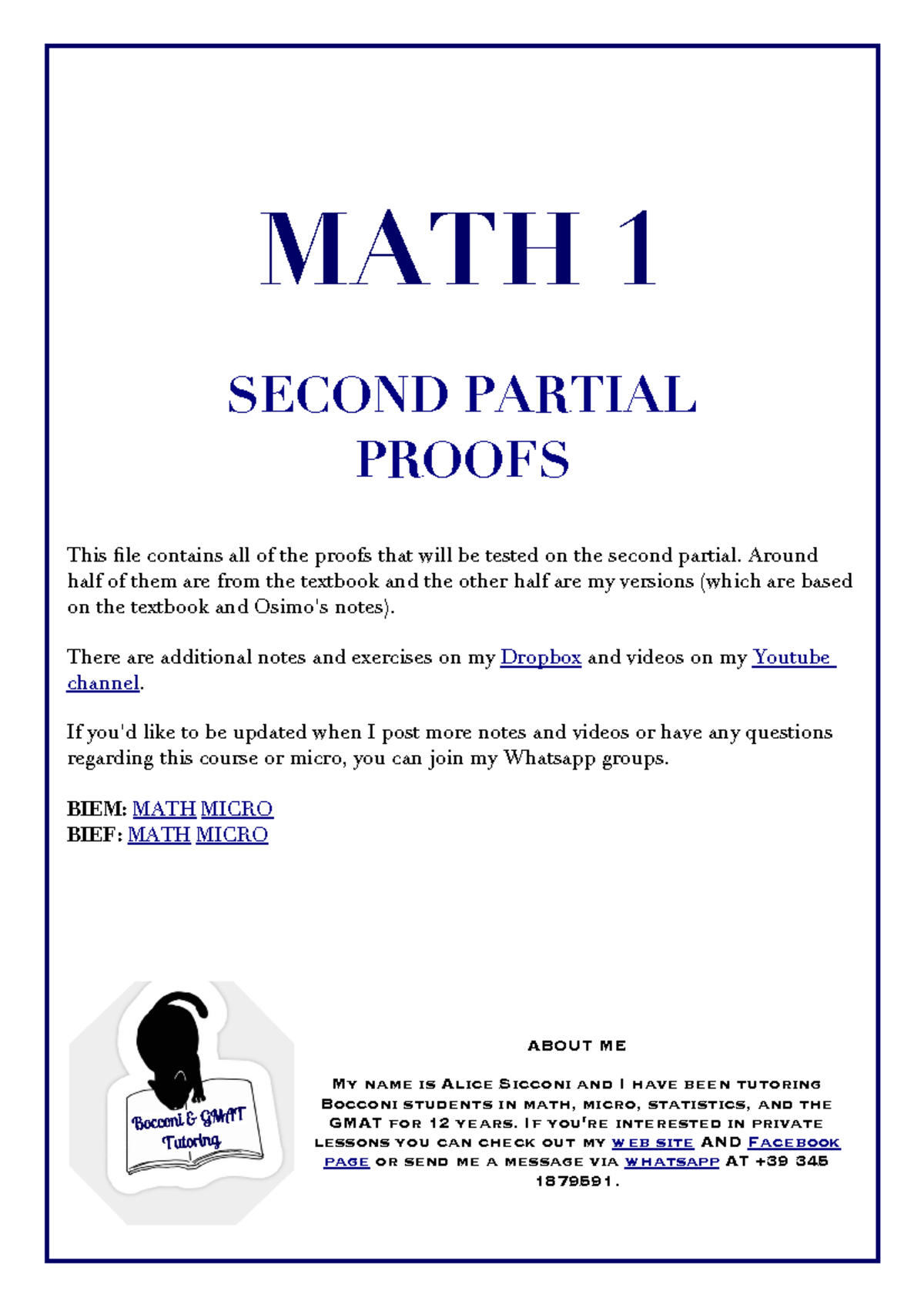 Second Partial Proofs for MATH 1: Essential Concepts and Exercises ...