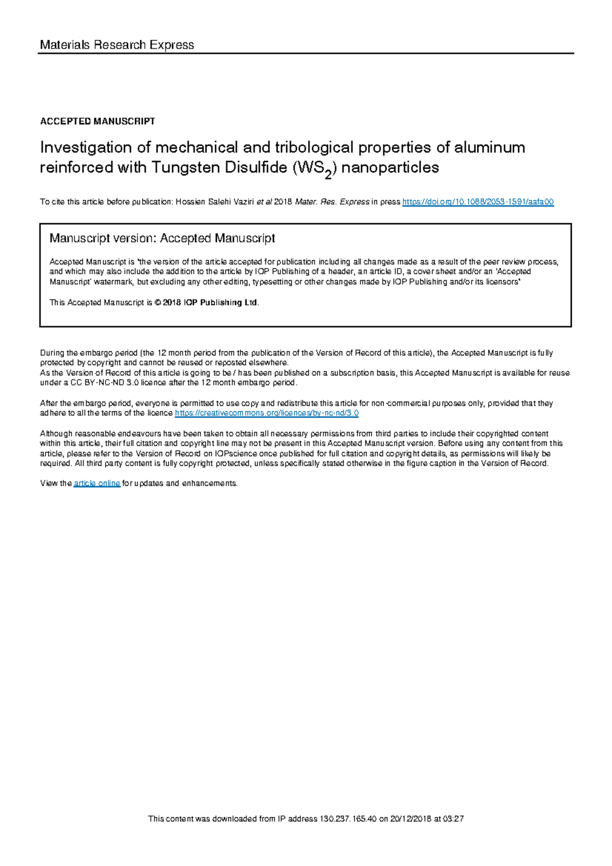 Investigation of Mechanical & Tribological Properties of Al Reinforced ...