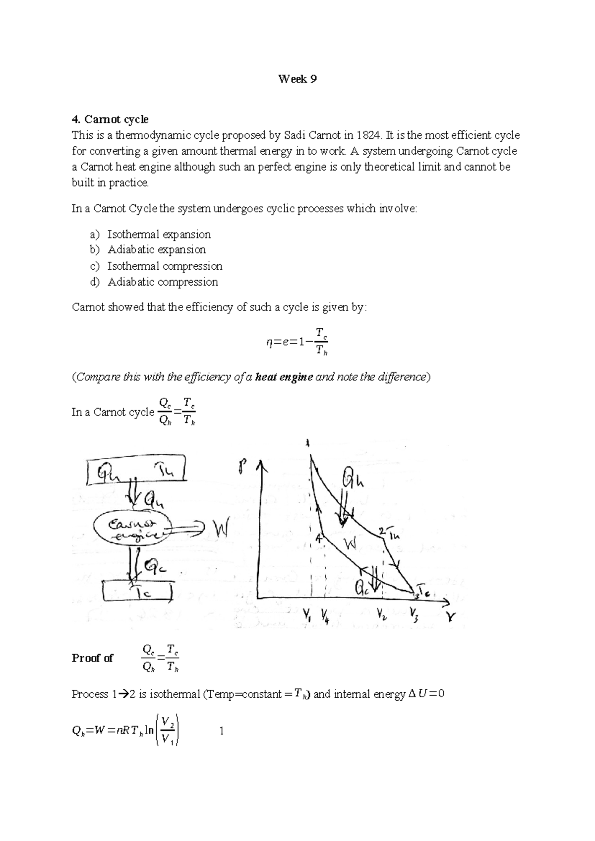 Week 9 Lecture Notes: Understanding the Carnot Cycle - Studocu