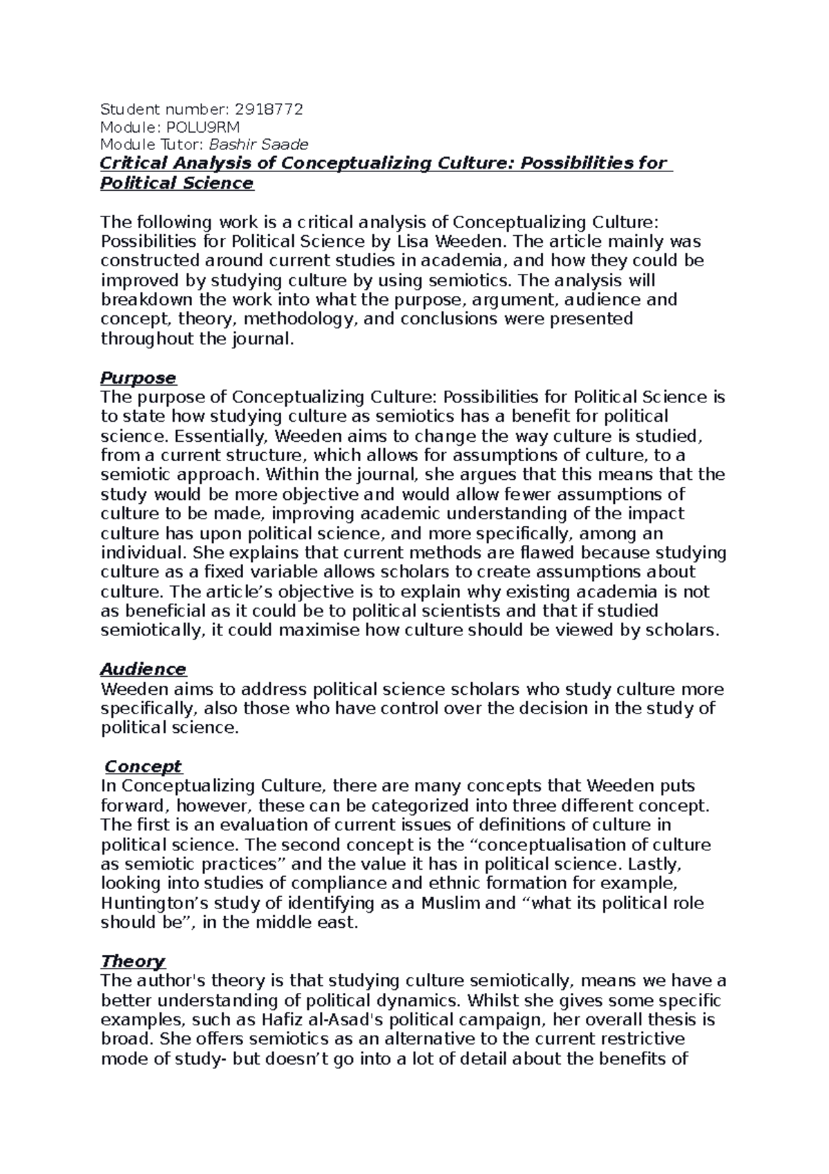 Critical Analysis of Conceptualizing Culture - The article mainly was ...