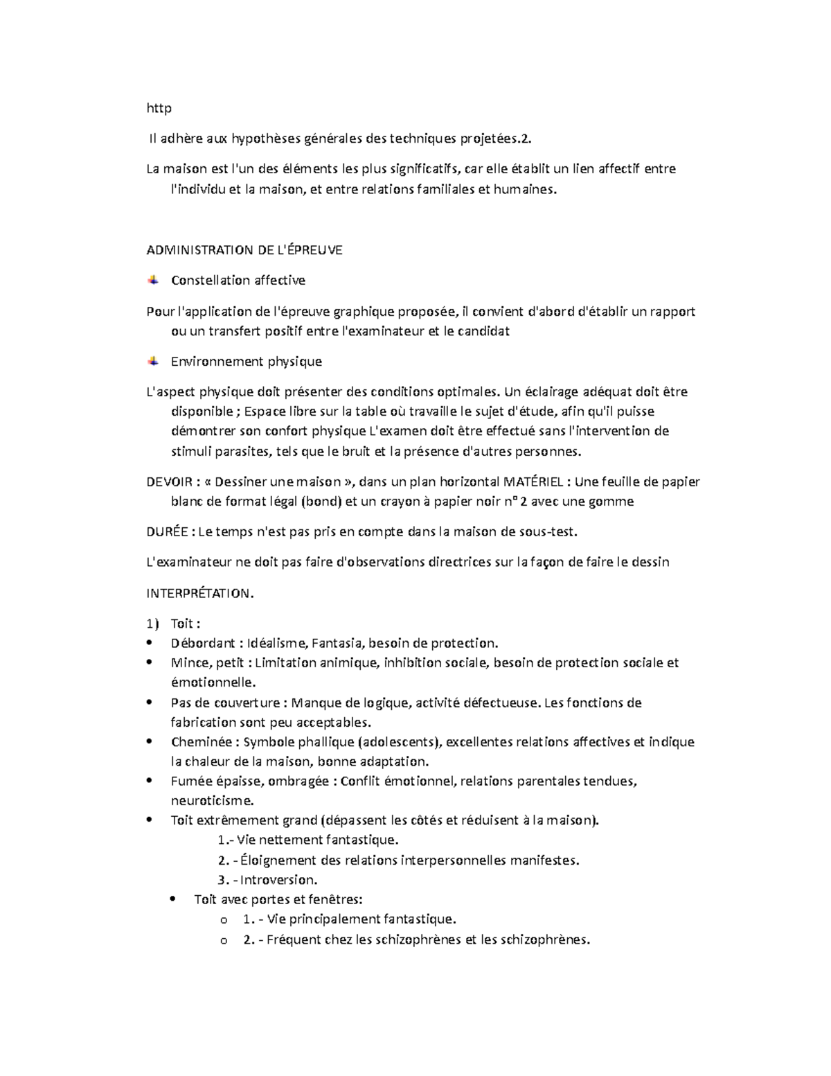 HTP test critères - Tests - http Il adhère aux hypothèses générales des ...