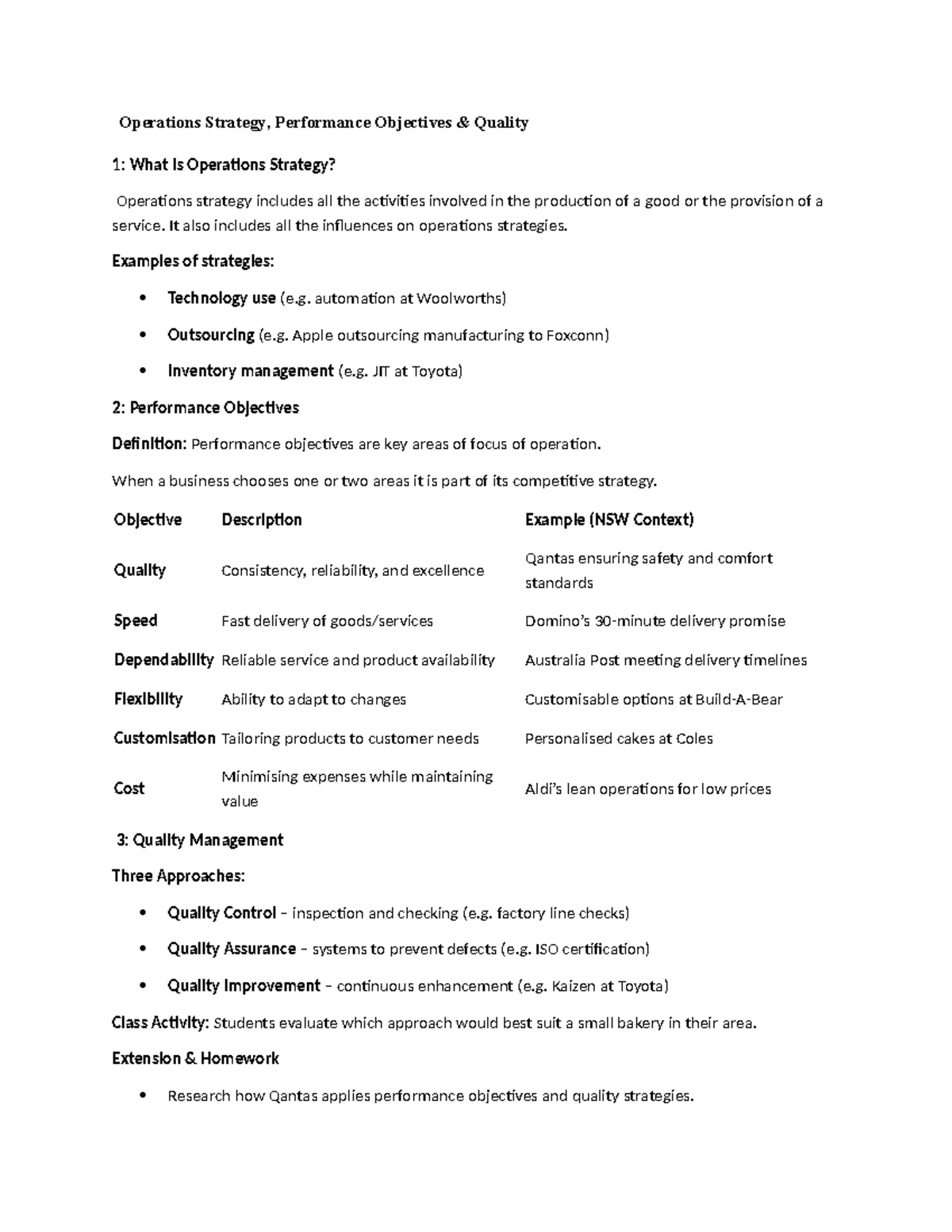 Operations Strategy & Performance Objectives: Chapter 4 Insights - Studocu