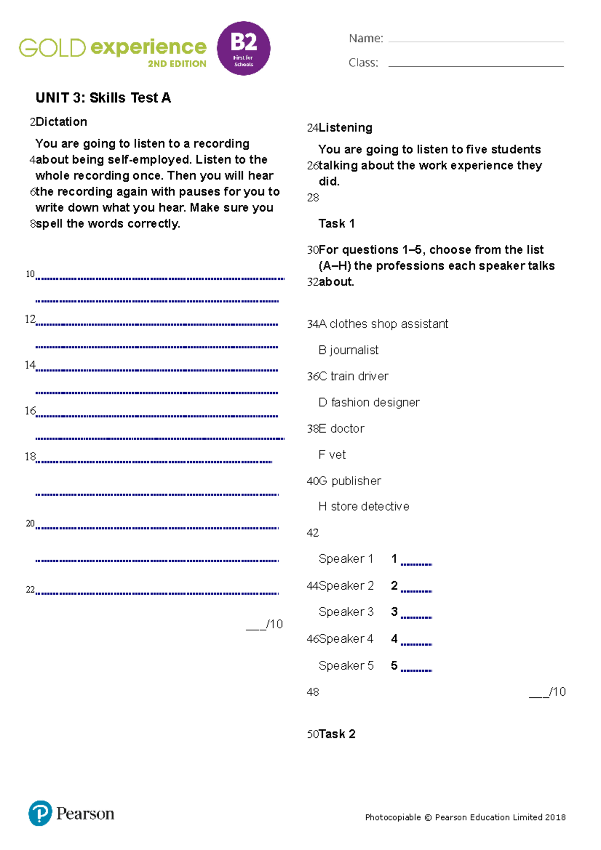 Gold Exp B2 Unit 3 Skills Test A Listening Dictation Tasks Studocu