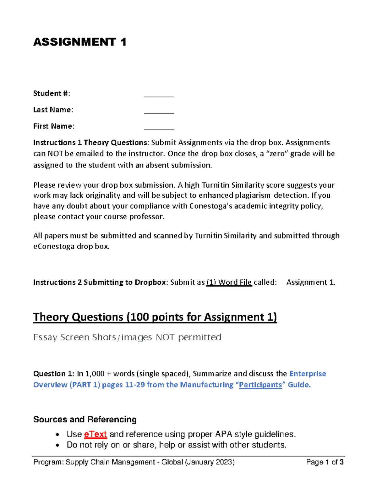 Supply Chain Management SCM 101 Assignment 1 Instructions and ...