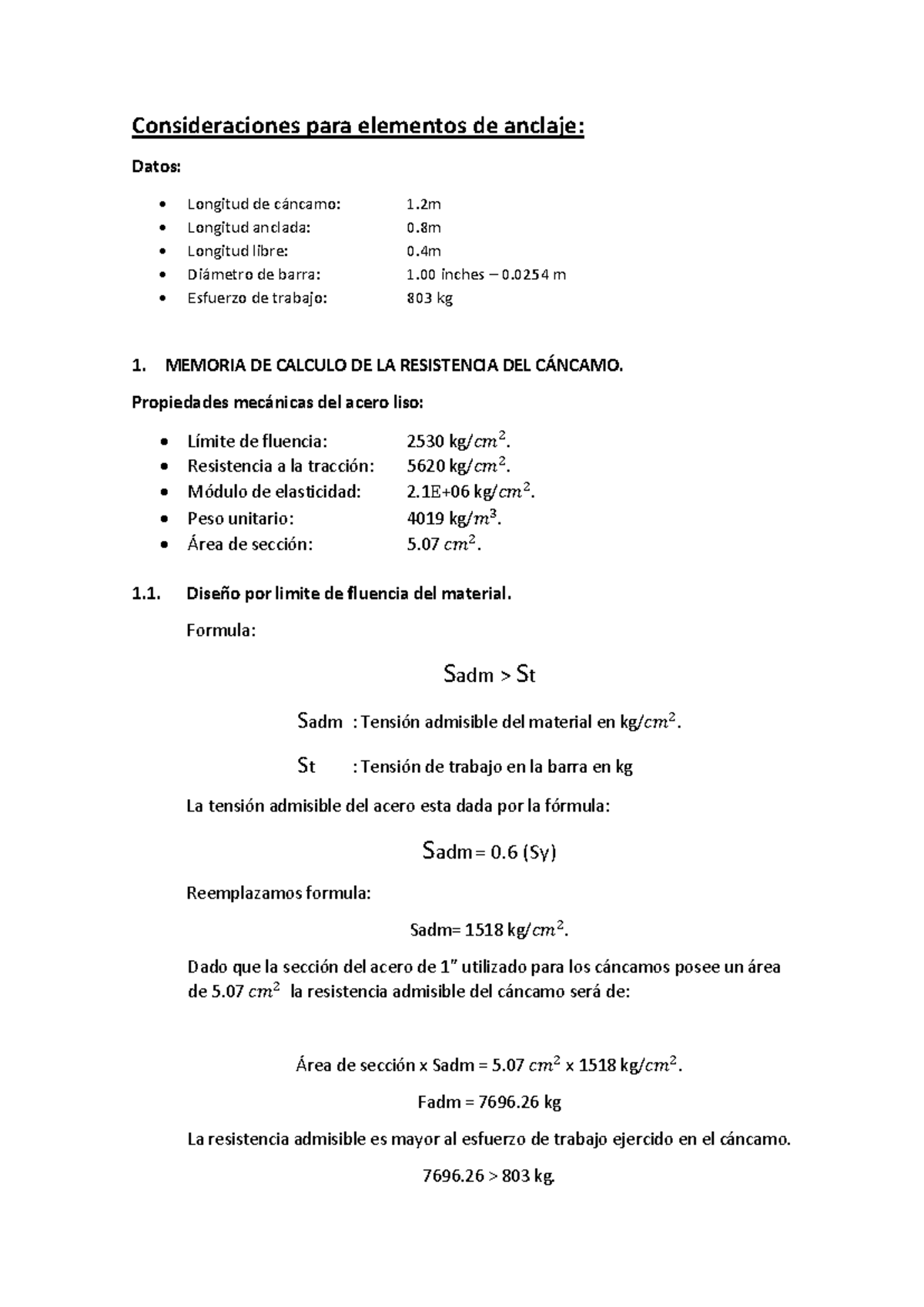 503320718 Memoria de Cálculo de Cáncamos y Resistencia - Document Preview