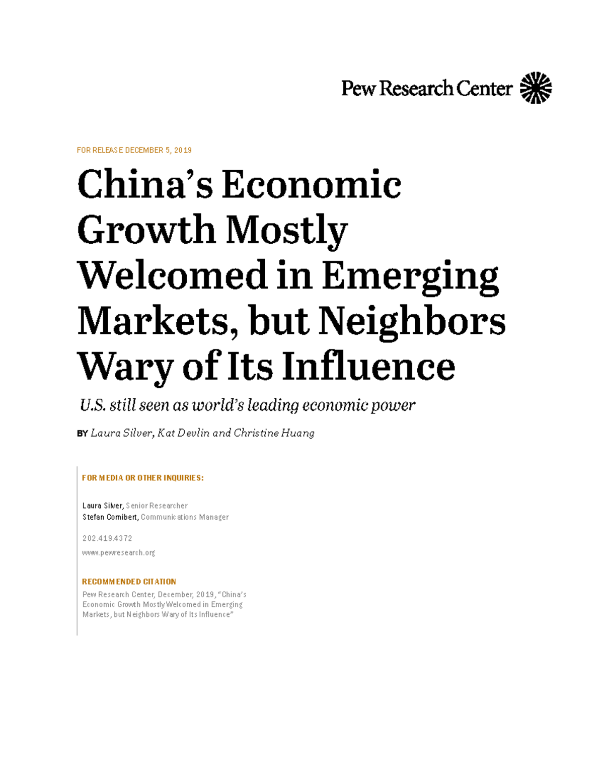 Pew Research Report: China's Economic Growth & Global Perceptions - Studocu