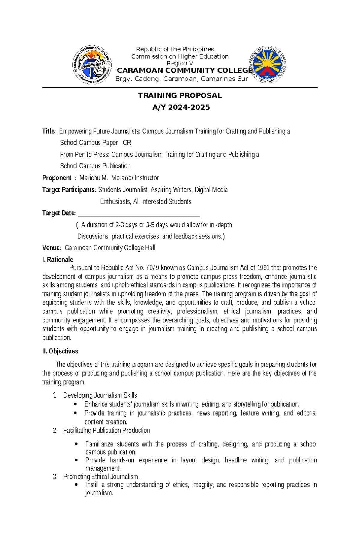 Training Proposal for Journalism Skills Enhancement (C3) - Studocu