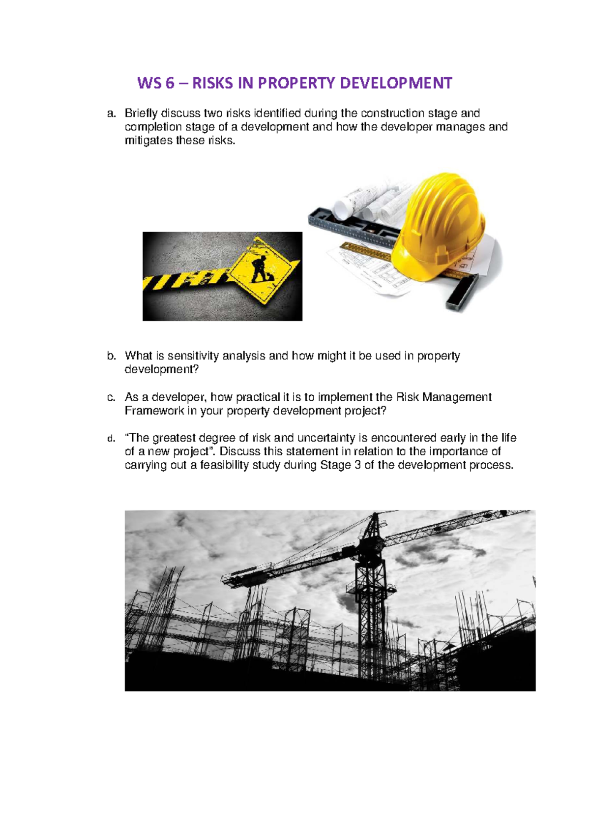 WS 6 Workshop Questions on Risks in Property Development - Studocu