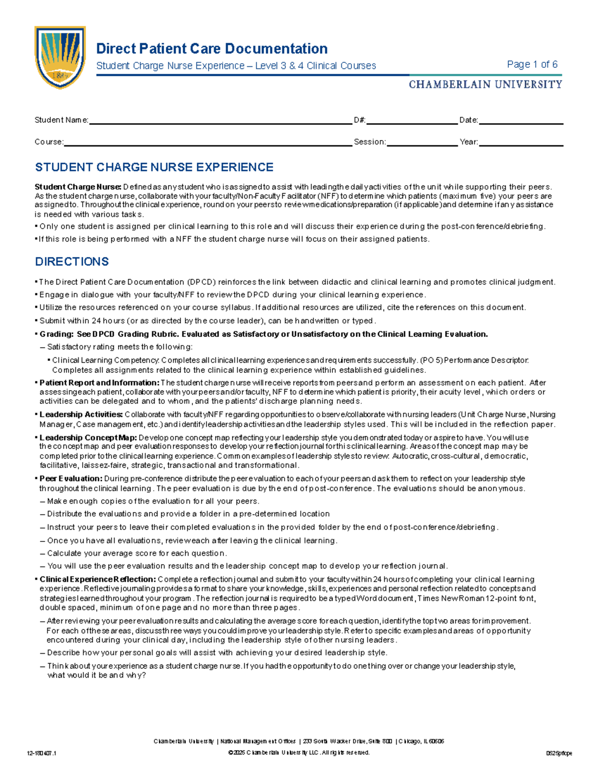 Student Charge Nurse Experience Level 3-4: Direct Patient Care ...