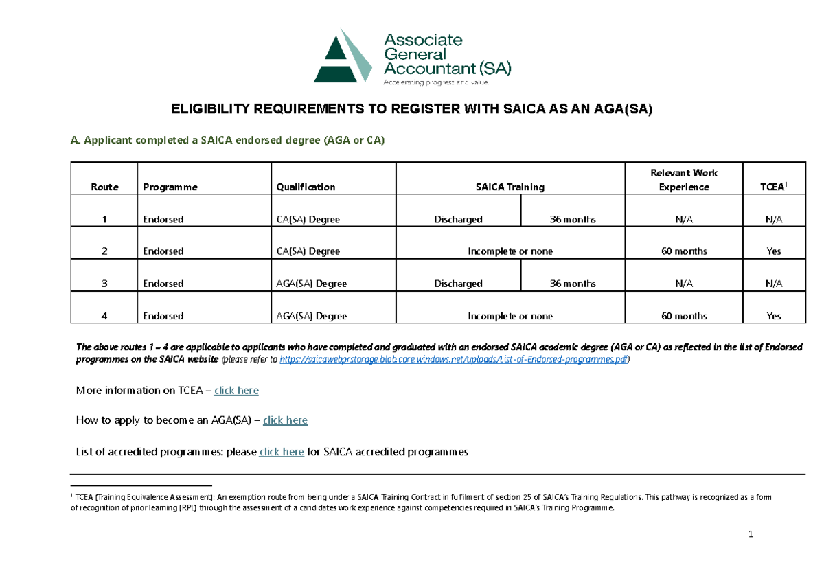 AGA(SA) Registration Eligibility Requirements and Pathways - Studocu