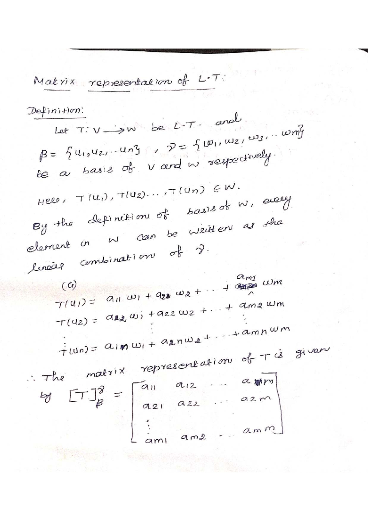 Matrix Representation of Linear Transformations (MATH 248) - Studocu