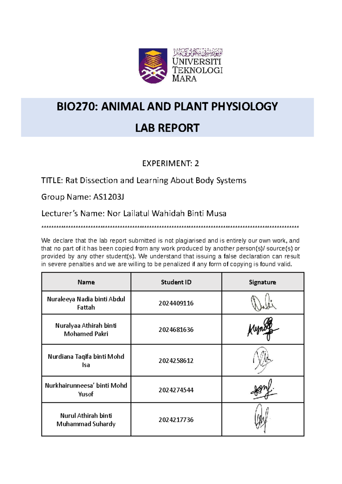 Lab Report BIO270: Rat Dissection and Body Systems Analysis - Studocu