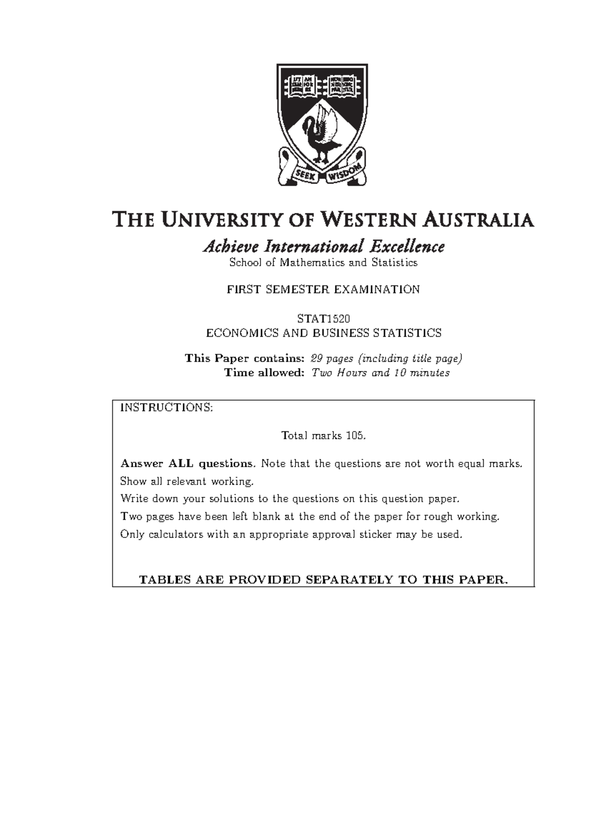 2019 Sem 1 Stats Exam Solutions - School of Mathematics and Statistics ...