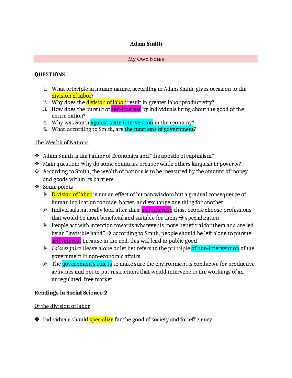 Adam Smith - Lecture Notes on The Wealth of Nations - Studocu