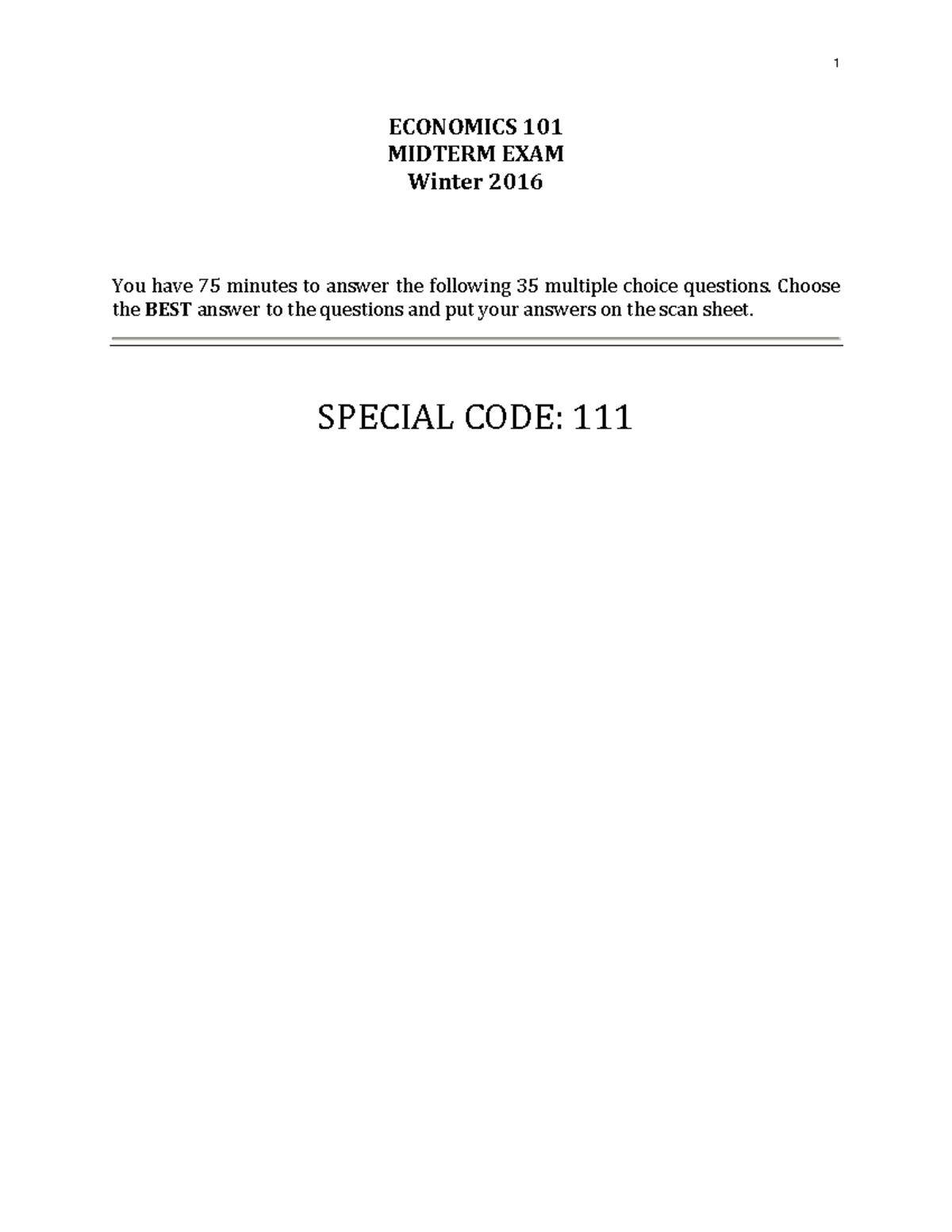 ECON 101 Midterm Exam 111 Questions and Answers - Winter 2016 - Studocu