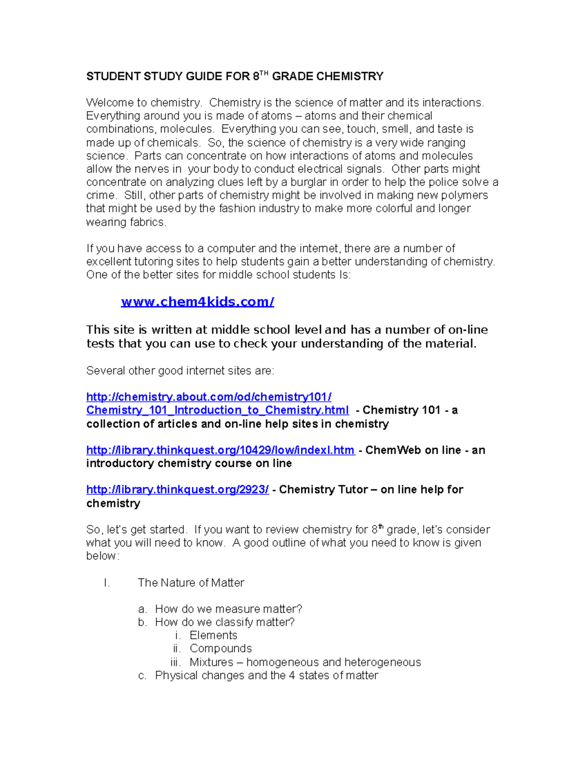 8TH GRADE CHEMISTRY STUDY GUIDE: KEY CONCEPTS & RESOURCES - Studocu
