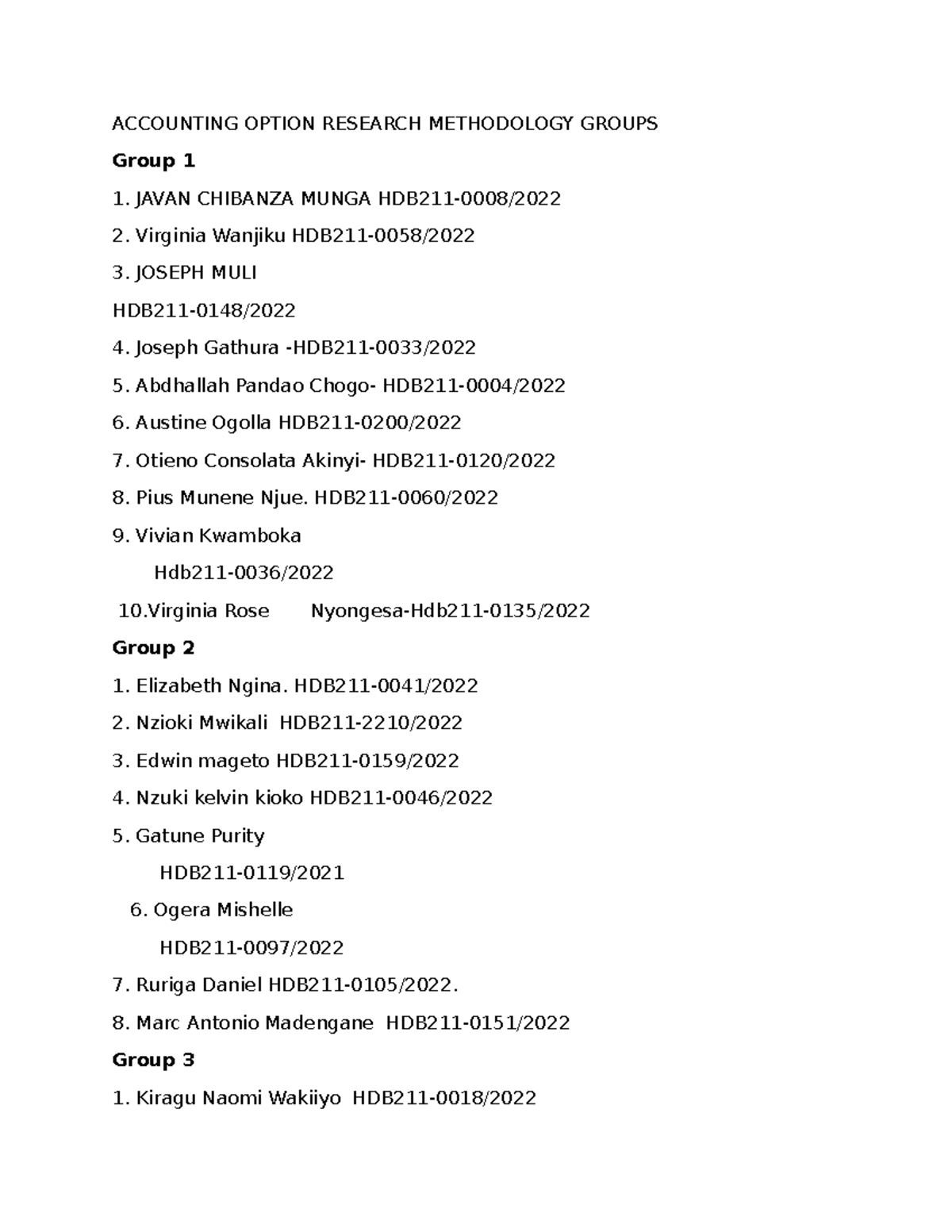 HDB211 Research Methodology: Updated Student Group List - Studocu
