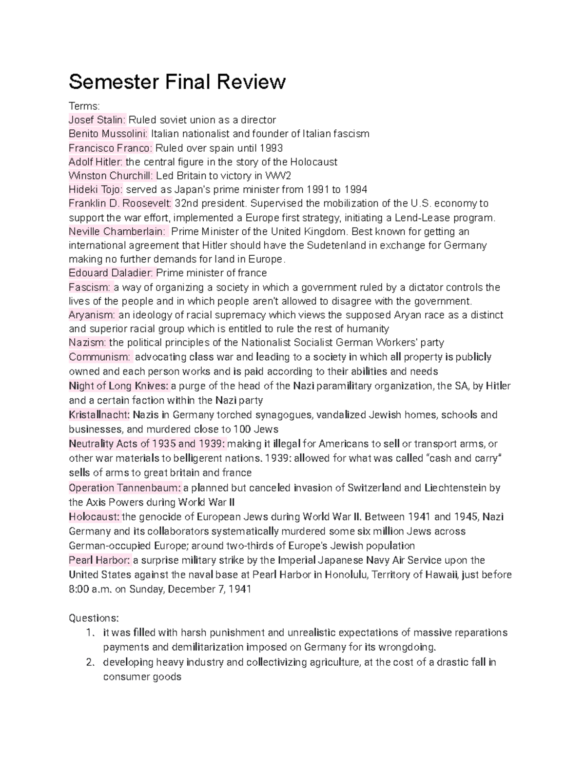HIST 101 Semester Final Exam Review: Key Terms and Concepts - Studocu